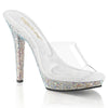 LIP-101DM Plateau Pantoletten Transparent/Silber von Fabulicious