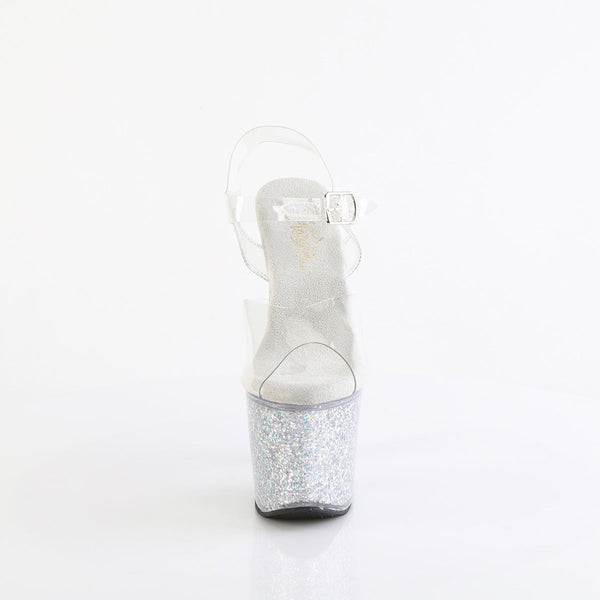 LOVESICK-708SG - Plateau High Heel Sandaletten - Transparent/Silber Glitzer von Pleaser – Ansicht 2