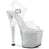 LOVESICK-708SG - Plateau High Heel Sandaletten - Transparent/Silber Glitzer von Pleaser
