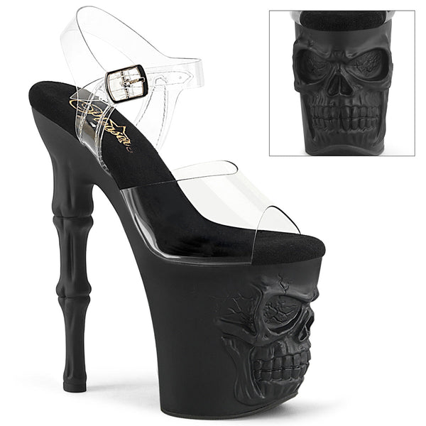 RAPTURE-808 Plateau Sandaletten Transparent/Schwarz Totenkopf von Pleaser