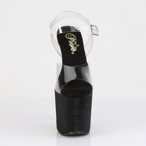 RAZZLE-808WR Plateau High Heel Sandaletten - Schwarz Matt Krokodilmuster von Pleaser – Ansicht 2