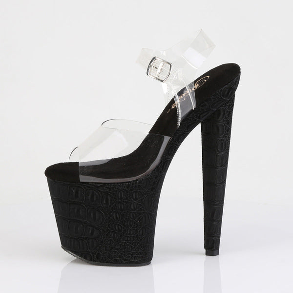 RAZZLE-808WR Plateau High Heel Sandaletten - Schwarz Matt Krokodilmuster von Pleaser – Ansicht 3