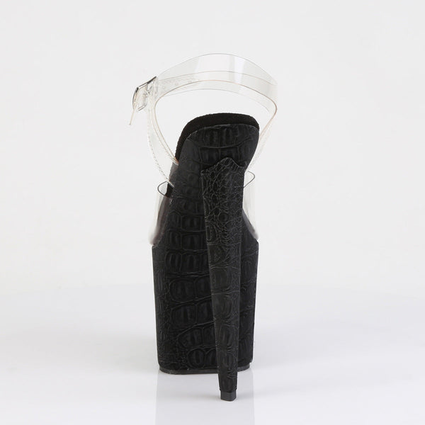 RAZZLE-808WR Plateau High Heel Sandaletten - Schwarz Matt Krokodilmuster von Pleaser – Ansicht 4