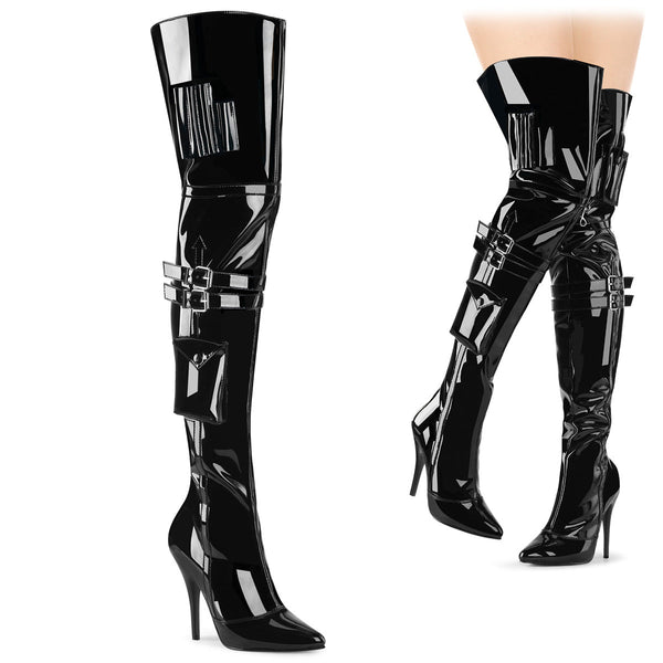 SEDUCE-3019 Overknee Stiefel - Schwarz lack von Pleaser High Heels