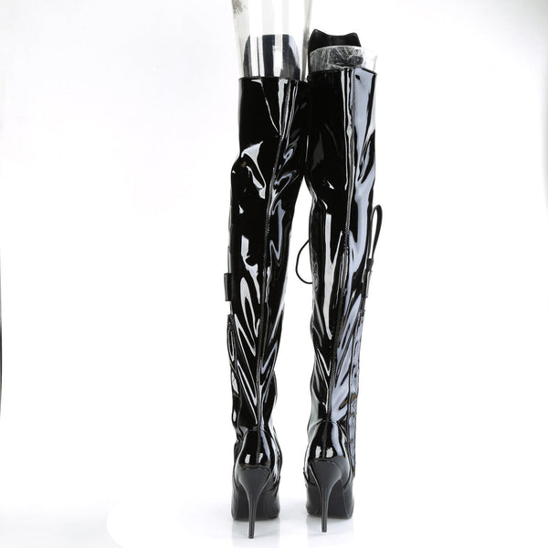 SEDUCE-3082 Overknee Stiefel mit Schnürung und Peitsche - Schwarz lack von Pleaser High Heels – Ansicht 4