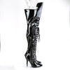 SEDUCE-3082 Overknee Stiefel mit Schnürung und Peitsche - Schwarz lack von Pleaser High Heels – Ansicht 5