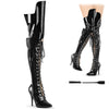 SEDUCE-3082 Overknee Stiefel mit Schnürung und Peitsche - Schwarz lack von Pleaser High Heels