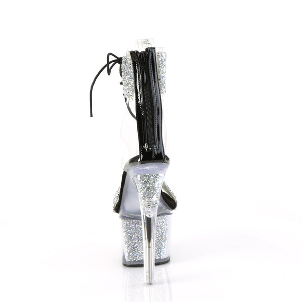 SKY-327RSI - Plateau High Heel Sandaletten - Silber/Schwarz mit Strass von Pleaser – Ansicht 4
