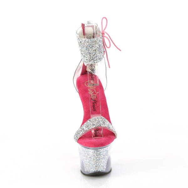 SKY-327RSI - Plateau High Heel Sandaletten - Pink/Silber mit Strass von Pleaser – Ansicht 2