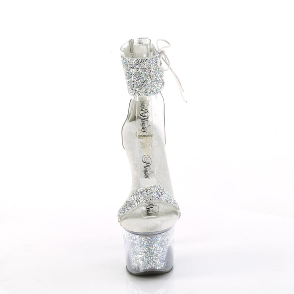 SKY-327RSI - Plateau High Heel Sandaletten - Silber/Transparent mit Strass von Pleaser – Ansicht 2