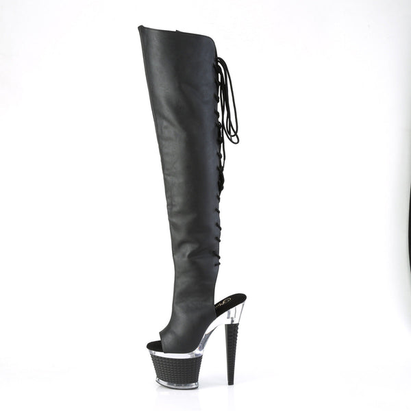 SPECTATOR-3019 Plateau Peeptoe Overknee Stiefel - Schwarz/Schwarz von Pleaser – Ansicht 3
