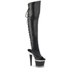 SPECTATOR-3019 Plateau Peeptoe Overknee Stiefel - Schwarz/Schwarz von Pleaser