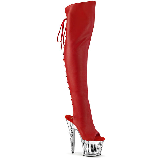 SPECTATOR-3019 Plateau Peeptoe Overknee Stiefel - Rot von Pleaser