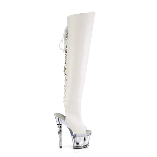 SPECTATOR-3019 Plateau Peeptoe Overknee Stiefel - Weiß von Pleaser – Ansicht 5