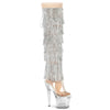 SPECTATOR-3019C-RSF - Plateau Peeptoe Overknee Stiefel - Silber/Transparent mit Strass von Pleaser