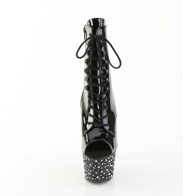 STARDANCE-1021 Plateau Stiefeletten Schwarz Lack Peeptoe von Pleaser – Ansicht 2