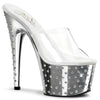 STARDUST-701 Plateau Pantoletten Silber Glitzer von Pleaser