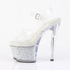 SKY-308RSI Plateau High Heel Sandaletten - Silber/Transparent Glitzer von Pleaser – Ansicht 2