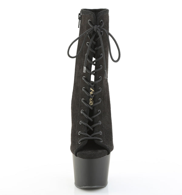 ADORE-1016 Plateau Peeptoe Stiefeletten Schwarz Velour von Pleaser – Ansicht 2