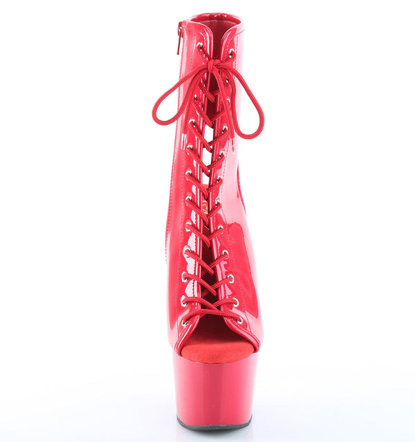 ADORE-1016 Plateau Peeptoe Stiefeletten Rot Lack von Pleaser – Ansicht 2