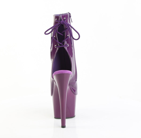 ADORE-1018 Plateau Peeptoe Stiefeletten Dunkel Lila Lack von Pleaser – Ansicht 4