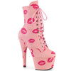ADORE-1020KISSES - Plateau Stiefeletten - Rosa mit Muster | Pleaser
