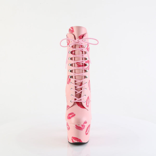 ADORE-1020KISSES - Plateau Stiefeletten - Rosa mit Muster | Pleaser