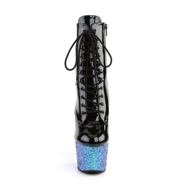 ADORE-1020LG Plateau Stiefeletten Schwarz Blau Glitzer von Pleaser – Ansicht 2