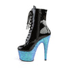 ADORE-1020LG Plateau Stiefeletten Schwarz Blau Glitzer von Pleaser – Ansicht 3