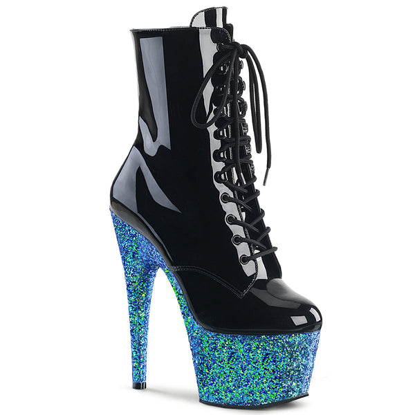 ADORE-1020LG Plateau Stiefeletten Schwarz Blau Glitzer von Pleaser