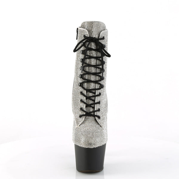 ADORE-1020RS Plateau Stiefeletten - Silber Glitzersteine von Pleaser – Ansicht 2