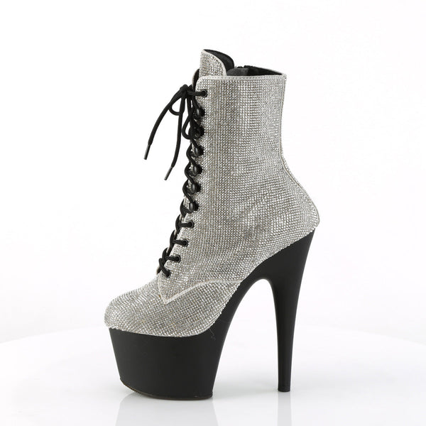 ADORE-1020RS Plateau Stiefeletten - Silber Glitzersteine von Pleaser – Ansicht 3