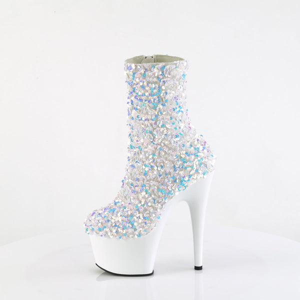 ADORE-1042SQ Plateau Stiefeletten Weiß/Mehrfarbig mit Pailletten von Pleaser – Ansicht 3
