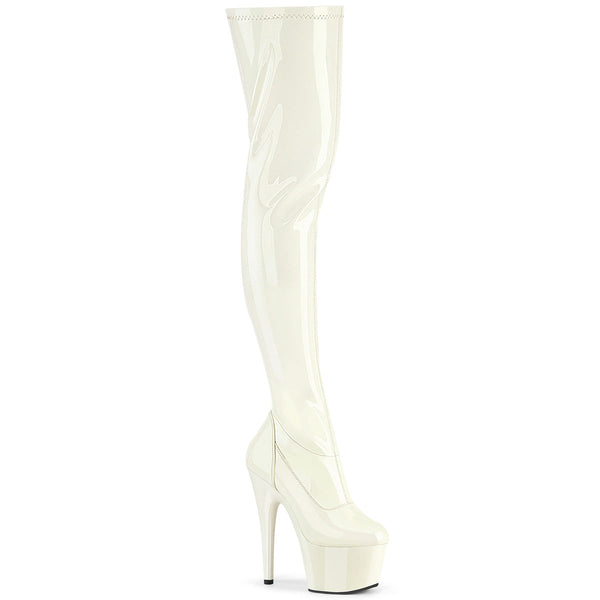 ADORE-3000 Plateau Overknee Stiefel Weiß Lack von Pleaser