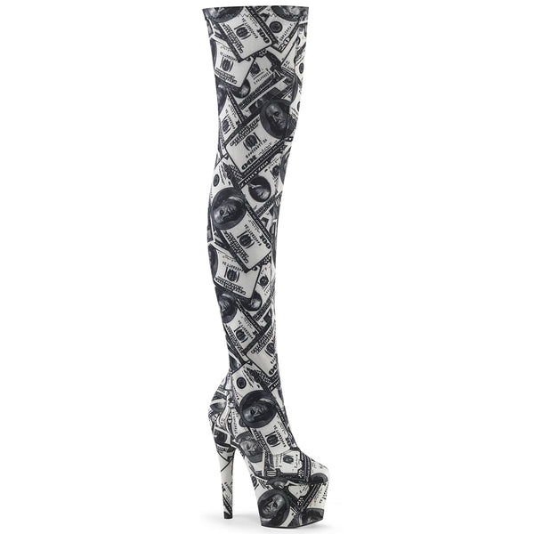 ADORE-3000DP Plateau Overknee Stiefel Dollar Print von Pleaser