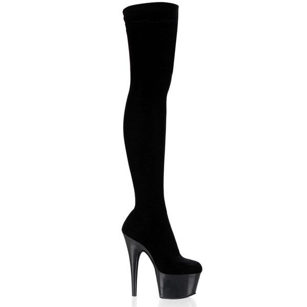 ADORE-3002 Plateau Overknee Stiefel Schwarz Samt von Pleaser