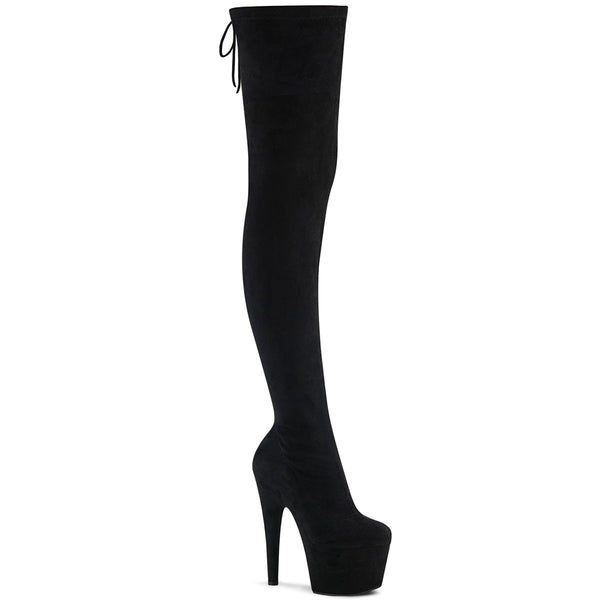ADORE-3008 Plateau Overknee Stiefel Schwarz Samt von Pleaser