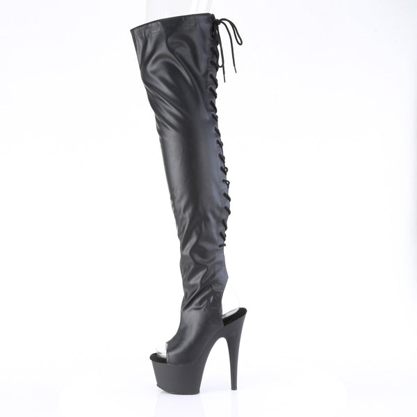ADORE-3017 - Plateau Overknee Stiefel Peeptoe mit offener Verse - Schwarz Matt von Pleaser – Ansicht 3