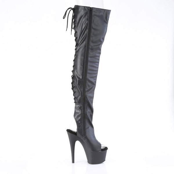 ADORE-3017 - Plateau Overknee Stiefel Peeptoe mit offener Verse - Schwarz Matt von Pleaser – Ansicht 5