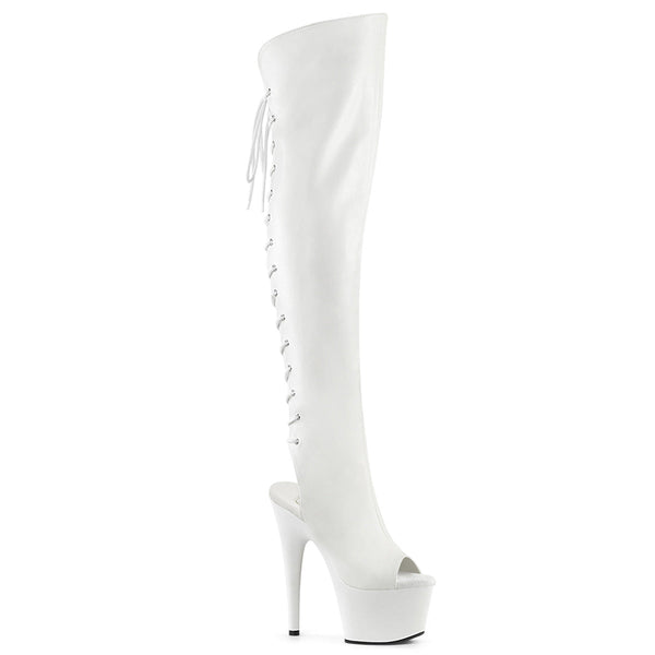 ADORE-3019 - Plateau Overknee Stiefel Peeptoe mit offener Verse - Weiß von Pleaser