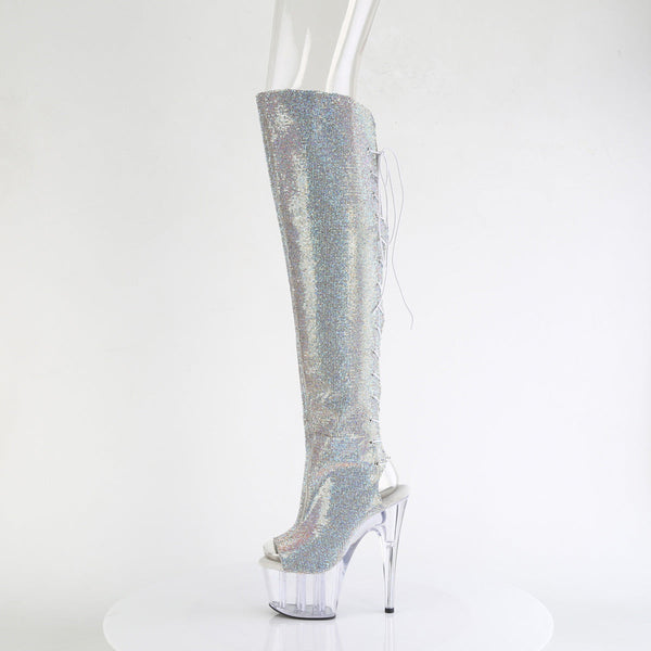 ADORE-3019C-RS Plateau Overknee Stiefel - Blau/Grün Glitzer von Pleaser – Ansicht 3