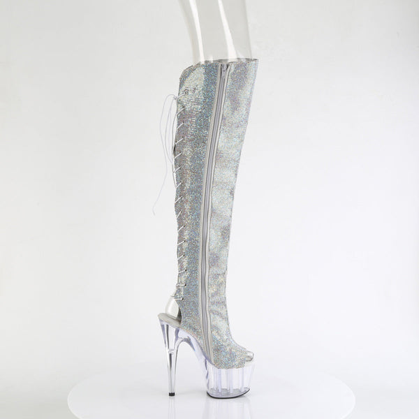 ADORE-3019C-RS Plateau Overknee Stiefel - Blau/Grün Glitzer von Pleaser – Ansicht 5