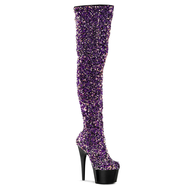 ADORE-3020 Plateau Overknee Stiefel - Silber von Pleaser