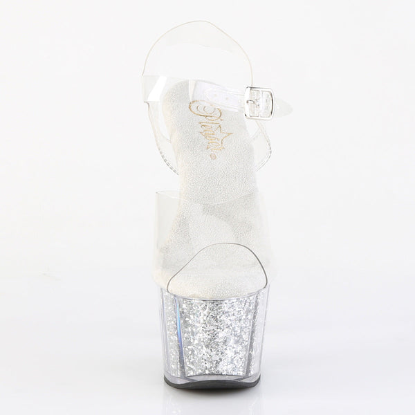 ADORE-708G Plateau Sandaletten - Silber Glitter von Pleaser – Ansicht 2
