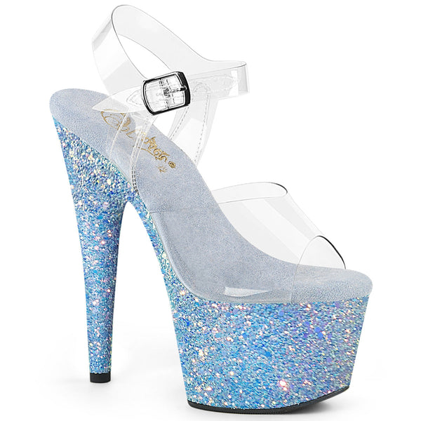 ADORE-708LG Plateau Sandaletten Baby Blau Glitzer von Pleaser