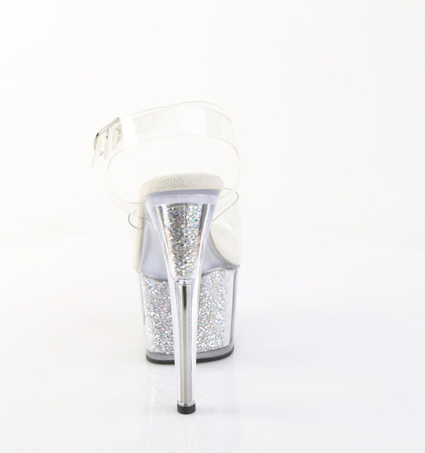 ADORE-708PREM-RSI Plateau Sandaletten Silber Glitzer TPU von Pleaser – Ansicht 4