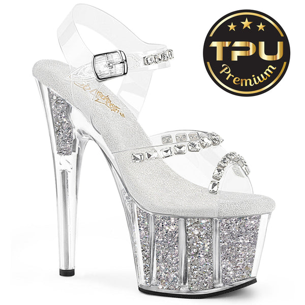 ADORE-708PREM-STNG Sandalette Plateauschuhe Transparent Glitzer von Pleaser