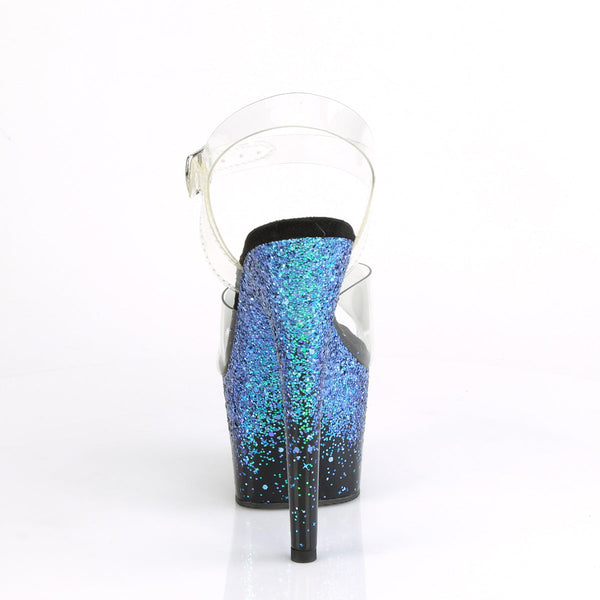 ADORE-708SS Plateau Sandaletten Schwarz/Blau Glitter von Pleaser – Ansicht 4