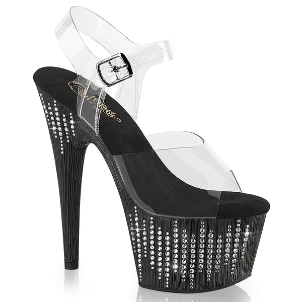 ADORE-708WFRS Sandalette Plateauschuhe Schwarz Glitzer von Pleaser