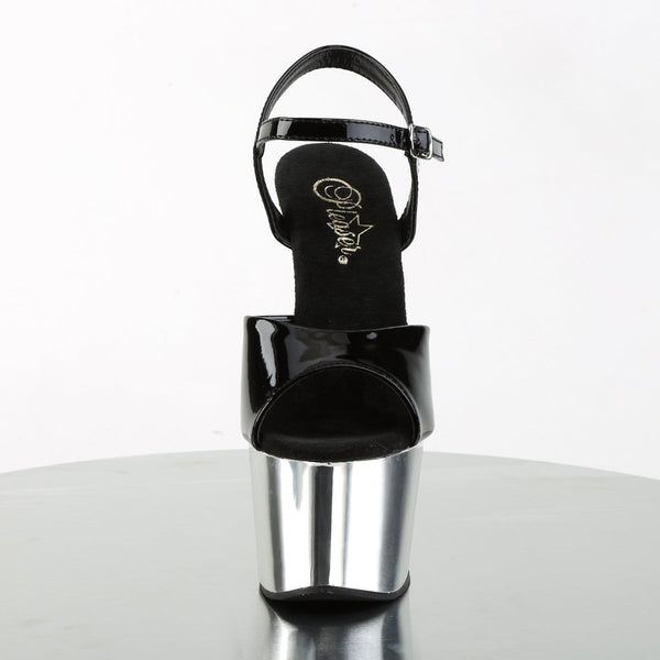 ADORE-709 Plateau Sandaletten Lack Schwarz/Chrom von Pleaser – Ansicht 2